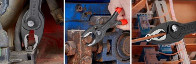 Раздвижените плоски клещи TwinGrip на Knipex са първият инструмент, съчетаващ челно и странично захващане